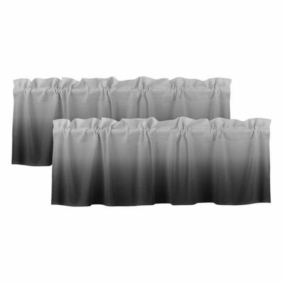 2 Pack Gray Black Valance for Window Gradient Kitchen Valance Rod Pocket Short Curtain Topper Decorative Window Treatment for Living Room Bedroom 42"x12"
