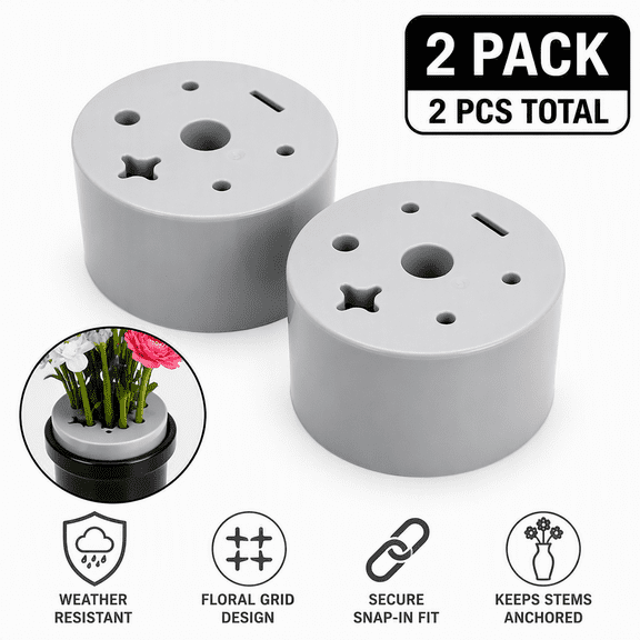 2-Pack Gray Cemetery Flower Vase Replacement Inserts (0.5 Size / 5.7x3.5), Memorial Vase Lids & Grid Caps for Graveside Holders