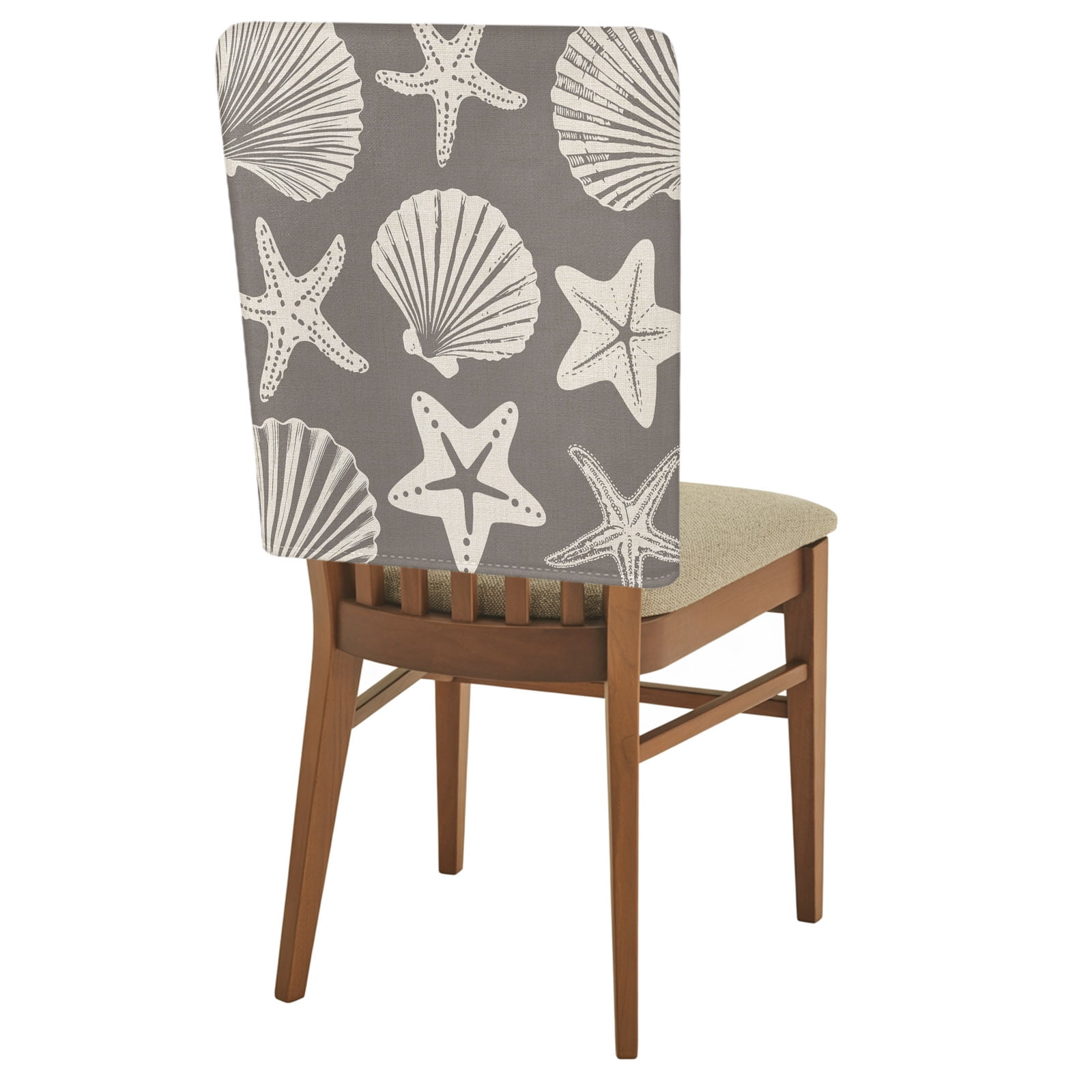 2 Pack Gray Coastal Chair Back Covers Starfish Shell Ocean Nautical 2-pack-gray-coastal-chair-back-covers-starfish-shell-ocean-nautical