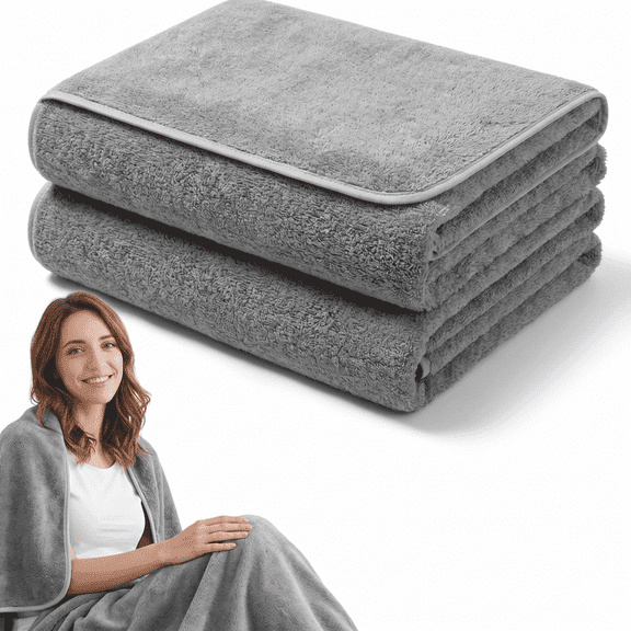 2-Pack Gray Cotton Bath Towels — 27×54 Inch Large Towel Set for Bathroom, Gym & Travel, Soft Terry Weave