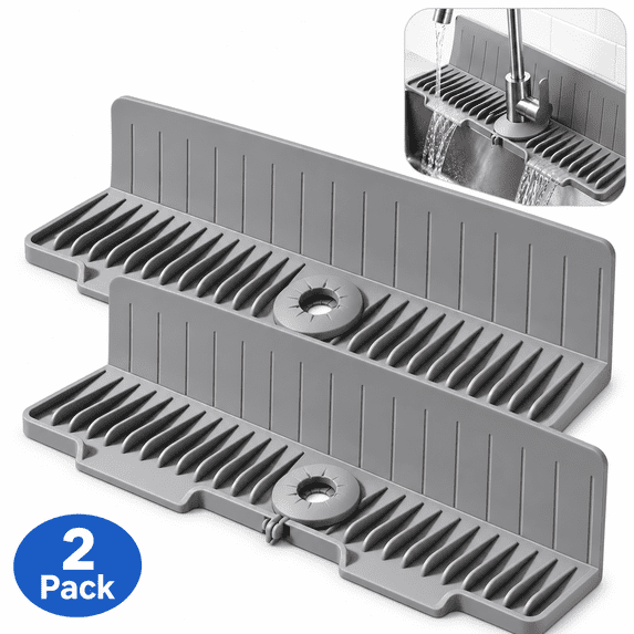 2 Pack Gray Faucet Mat for Kitchen Sink, 24 Inch Silicone Faucet Drain ...