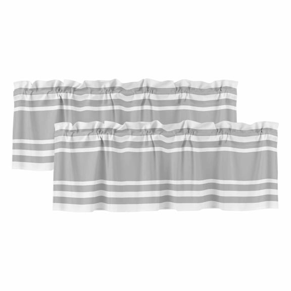 2 Pack Gray Geometric Valance for Window Fringe Kitchen Valance Rod Pocket Short Curtain Topper Decorative Window Treatment for Living Room Bedroom 42"x12"