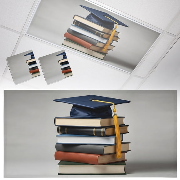 2 Pack Gray Graduation Cap Fluorescent Light Covers for Ceiling Lights Academic Books Classic Diploma Magnetic Ceiling Light Covers Overhead Light Filters for Office Classroom Home