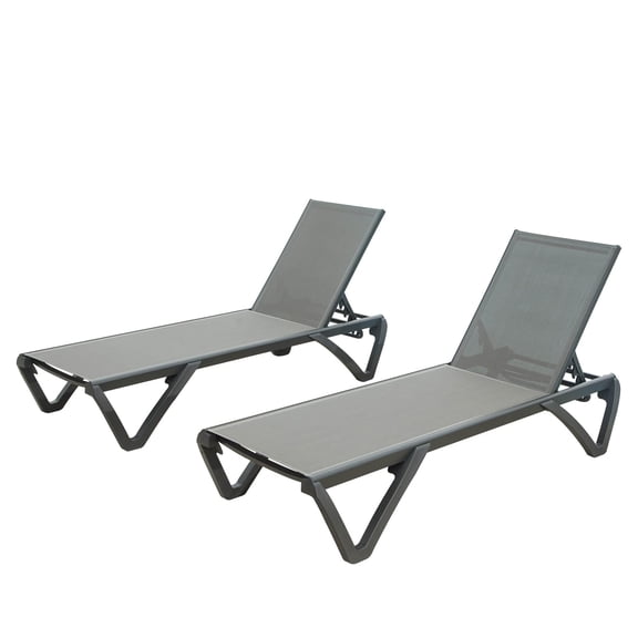 Ardescere Aluminum 5-Position Adjustable Backrest and Stackable with Wheels Outdoor Chaise Lounges - Set of 2 Gray
