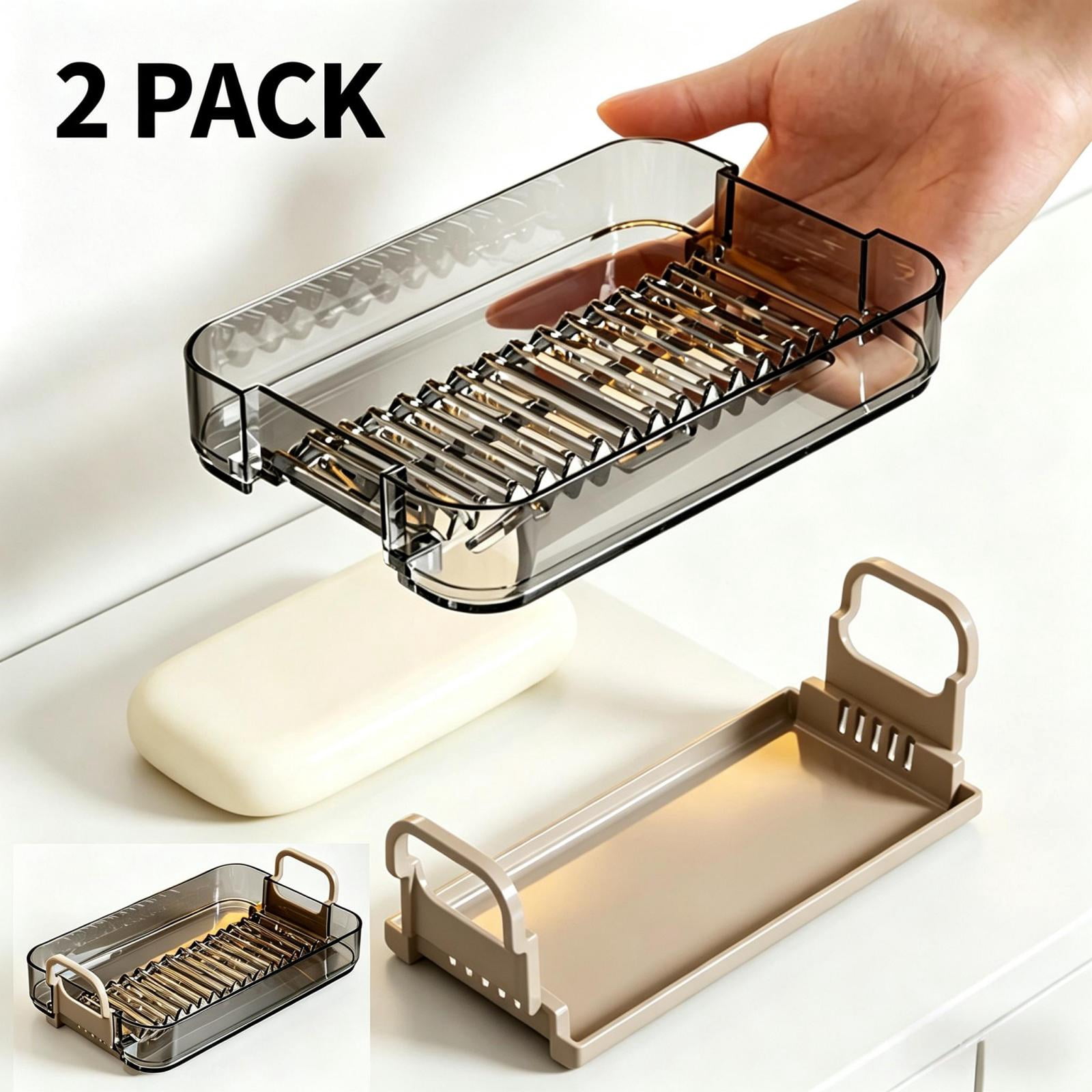 2 Pack Gray Plastic Soap Holder, Tilt Draining Soap Dish, Easy Clean ...