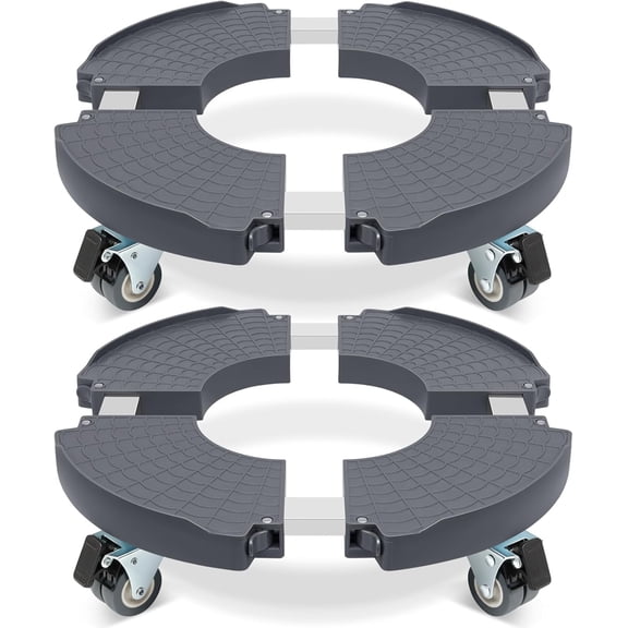 2 Pack Gray Round Dolly with Wheels, 440 lb Capacity, Adjustable Rolling Base for Pots, Barrels, and Drums
