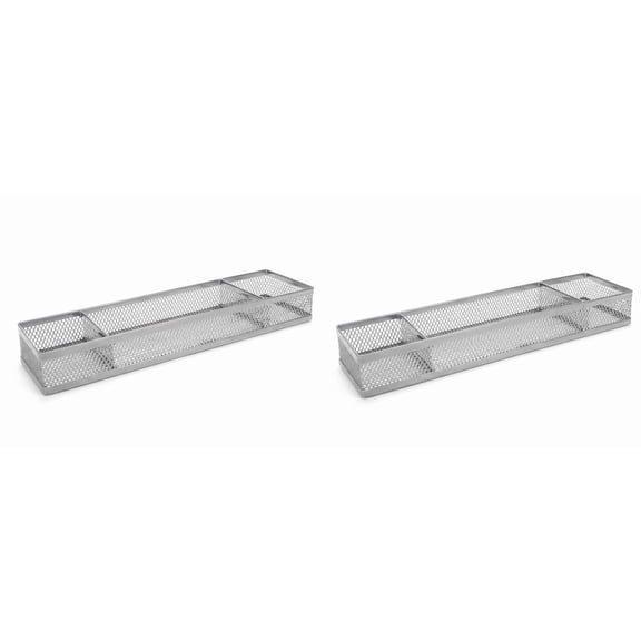 2-Pack Gray Wire Mesh Desk Organizer, 3-Section Multifunctional Countertop Caddy, Storage Basket, Small Pencil Stationary Holder, Office, Kitchen, and Bathroom (2.5 x 11.25 in)