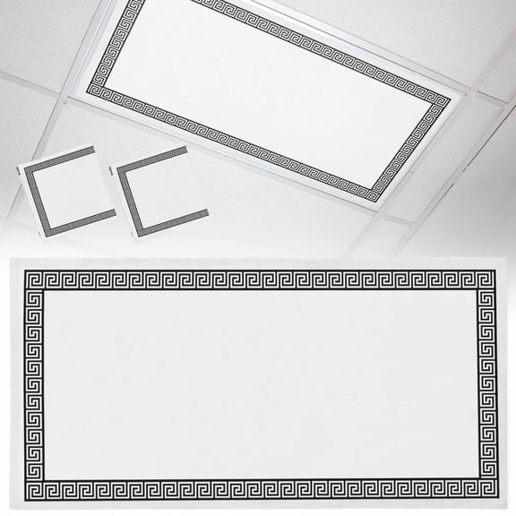 2 Pack Greek Themed Fluorescent Light Covers for Ceiling Lights Traditional Meander Border Square Geometric Magnetic Ceiling Light Covers Overhead Light Filters for Office Classroom Home