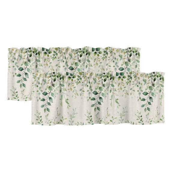 2 Pack Green Eucalyptus Valance for Window Leaf Retro Linen Background Farmhouse Kitchen Valance Rod Pocket Short Curtain Topper Decorative Window Treatment for Living Room Bedroom 54"x18"