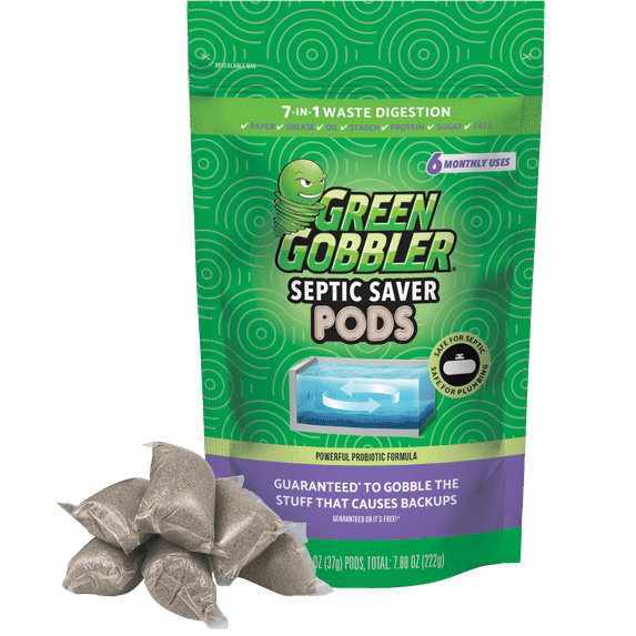 2 Pack Green Gobbler Monthly Septic Tank Treatment Pacs, Pre-Measured Flushable Pacs - 6 Pc Ct