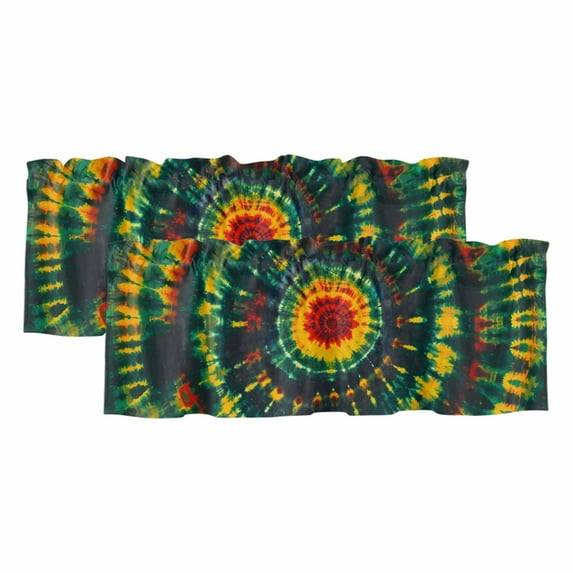 2 Pack Green Gradient Tie Dye Art Valance for Window Abstract Watercolor Dyeing Kitchen Valance Rod Pocket Short Curtain Topper Decorative Window Treatment for Living Room Bedroom 42"x12"