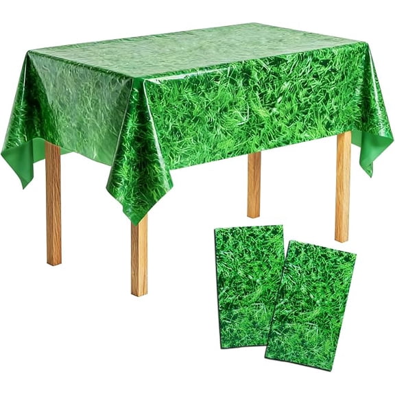 2 Pack Green Grass Tablecloths Plastic 54 x 108 Inches