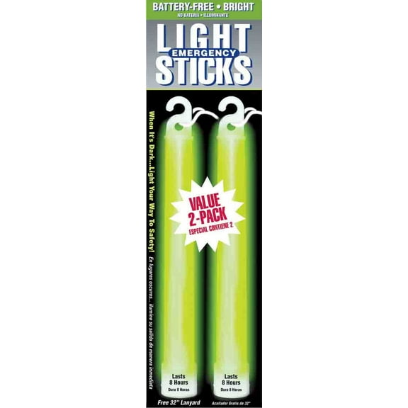 Emergency Green Lightsticks 2 pack, 8-Hour Duration for Indoor and Outdoor Use