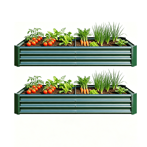 2-Pack Green Metal Raised Garden Planter Beds, 6x3x1ft Rectangle