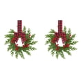 thumbnail image 1 of 2 Pack Green Pine Mini Christmas Wreaths, Pine Berry Ribbon Bow Decor, Indoor Holiday Ornament for Cabinets Windows Chairs, 10.6in，Red and Black checkered Bow, 1 of 5