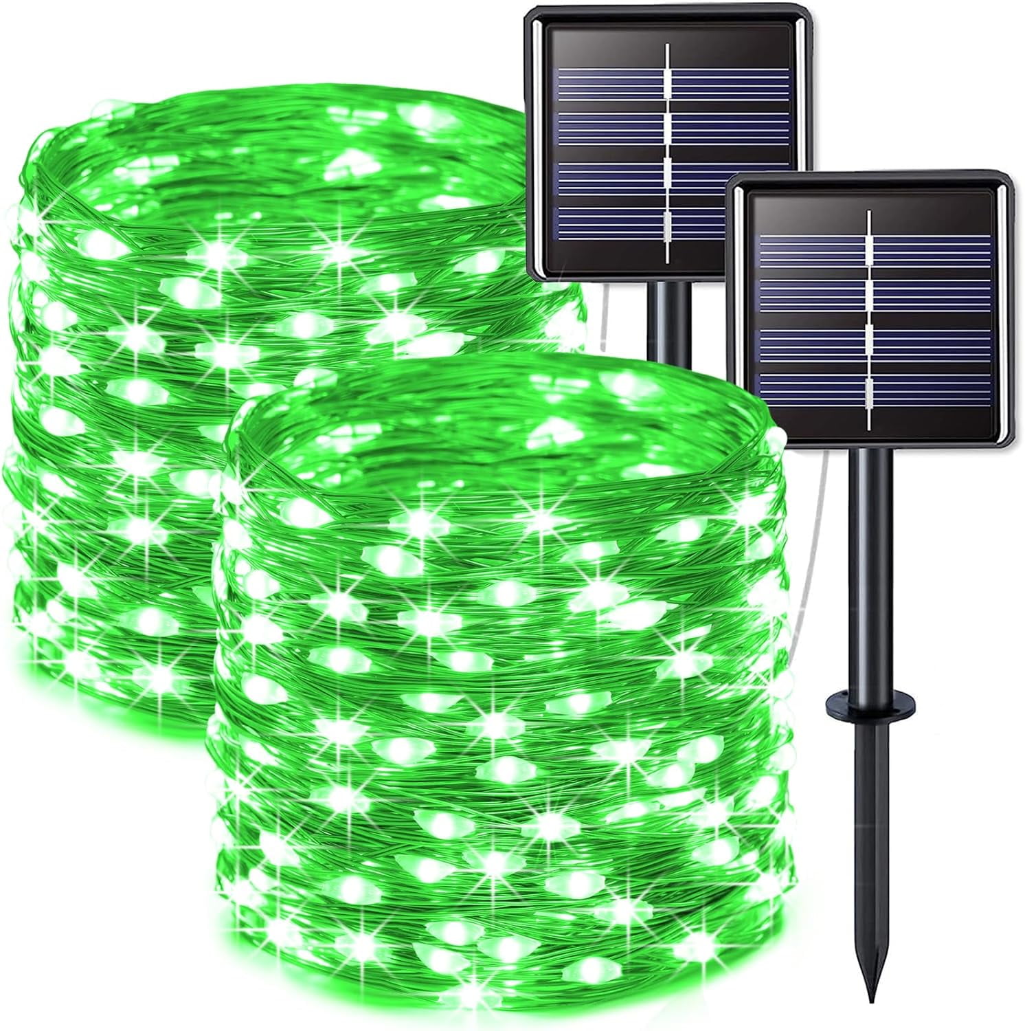 2 Pack Green Solar Fairy Lights, Each 33ft 100 LED Green Solar Lights Outdoor, Waterproof St Patricks Day String Lights for Outside Patio Garden Party Tree Decorations