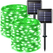 2 Pack Green Solar Fairy Lights, Each 33ft 100 LED Green Solar Lights Outdoor, Waterproof St Patricks Day String Lights for Outside Patio Garden Party Tree Deco