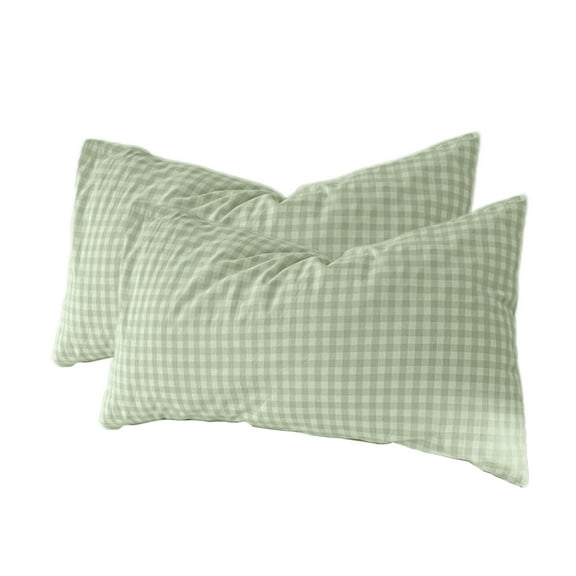 2 Pack Green White Gingham Pillow Shams Standard Size 20x30 inches, 100% Cotton Checkered Farmhouse Pillowcases for Bed/Sofa (20x30 inches, Green/White Plaid)