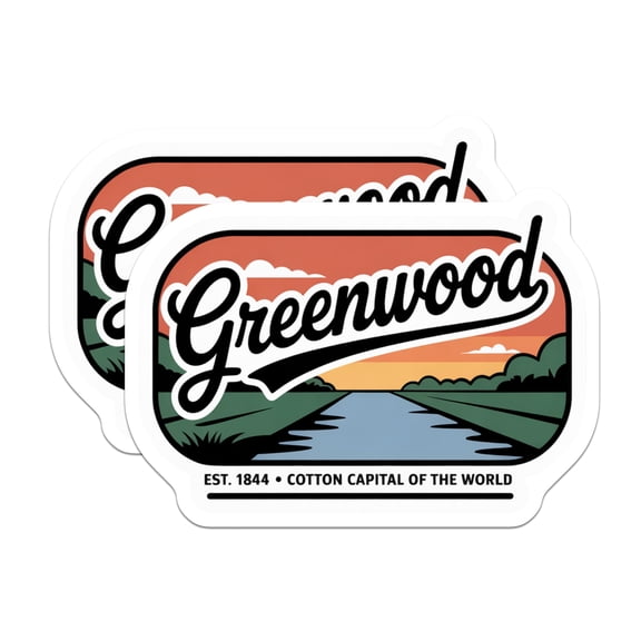 (2 Pack) Greenwood Magnets - Cotton Capital of World - Retro Travel Sticker Art - 5 Inches On Longest Side - Thick Durable Magnet - Made in USA - MAG19168
