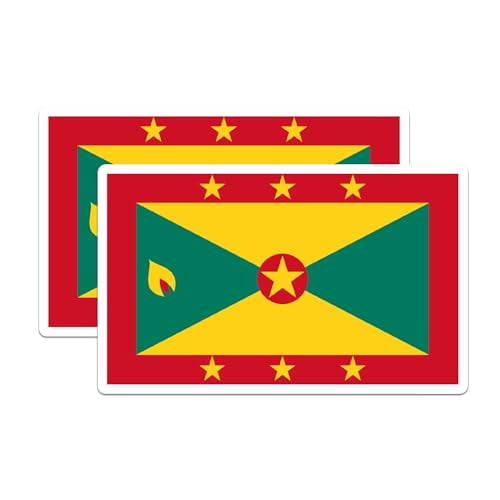 (2 Pack) Grenada World Flag Stickers - Pride - 5 Inches On Longest Side - Premium Vinyl - Choose from Over 200 Countries - for Cars, Trucks, Skateboards, Laptops - Made in USA - BMCS0880