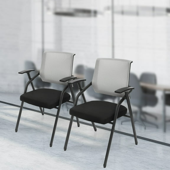 2-Pack Grey Mesh Guest Chairs with 485lbs Capacity Steel Frame, Anti-Slip Feet, Foldable Design for Office & Conference Rooms