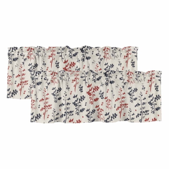 2 Pack Grey Red Botanical Valances for Windows Bedroom Living Room Window Treatments, Rustic Country Spring Floral Summer Leaf Rod Pocket Valance Drapes Short Kitchen Curtains Over Sink 54"x18"