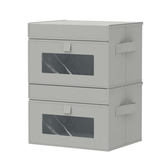 2-Pack Grey Storage Bins with Lids, Cube Organizer with Clear Window