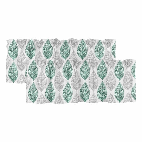 2 Pack Grey and Valance for Window Green Olive Leaf Texture Watercolor Kitchen Valance Rod Pocket Short Curtain Topper Decorative Window Treatment for Living Room Bedroom 42"x18"
