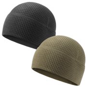 2 Pack Grid Fleece Beanie Watch Cap Waffle Beanie Tactical Army Military Skull Cap, All Weather Beanie