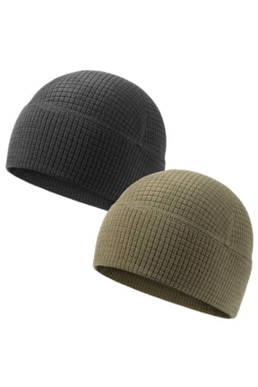 2 Pack Grid Fleece Beanie Watch Cap Waffle Beanie Tactical Army Military Skull Cap, All Weather Beanie
