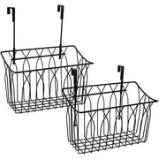 2 Pack Grid Storage Baskets with Hooks, Metal Hanging Wire Basket Kitchen Over the Cabinet Door Organizer Caddy for Cutting Board, Kitchen Wrap, Foil, Cleaning Supplies, Bakeware, Towel