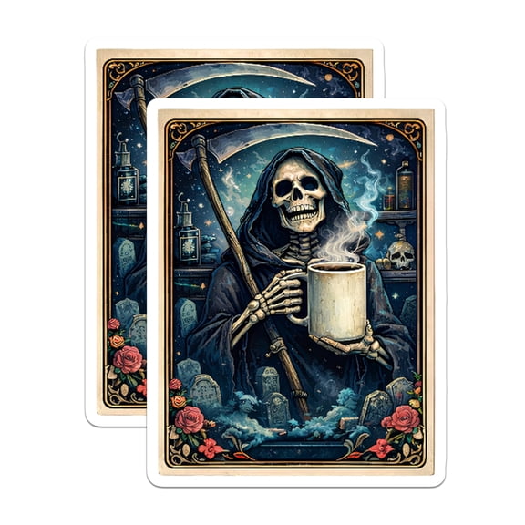(2 Pack) Grim Reaper Coffee Magnets - Gothic Death Art - Spooky Kitchen Decor - 5" On Longest Side - Premium Magnet - for Cars, Refrigerators, Toolboxes, Lockers - Made in USA - MAG14723