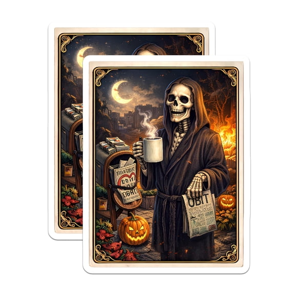 (2 Pack) Grim Reaper Magnets - Coffee Death Magnet - Halloween Decor Magnets - 5" On Longest Side - Premium Magnet - for Cars, Refrigerators, Toolboxes, Lockers - Made in USA - MAG15036