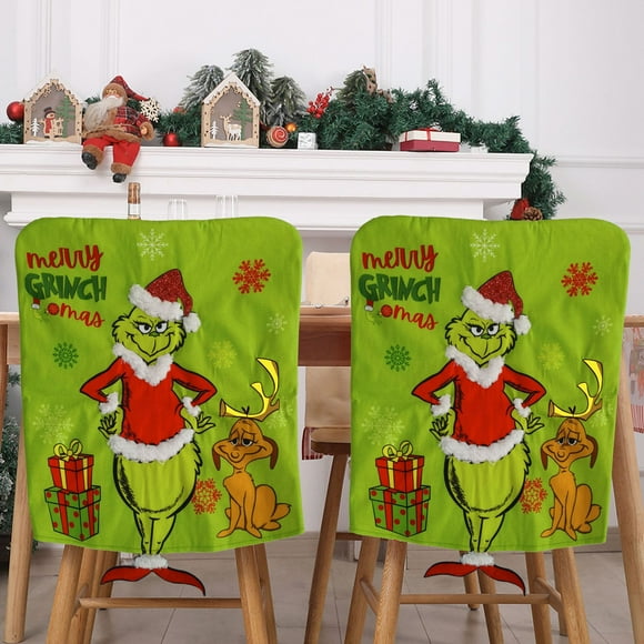 2 Pack Grinch Christmas Decorations Indoor, Christmas Chair Back Cover Christmas Decorations Party Holiday Home Decorations Christmas Dress Up Christmas Gifts, 17.7x19.69in