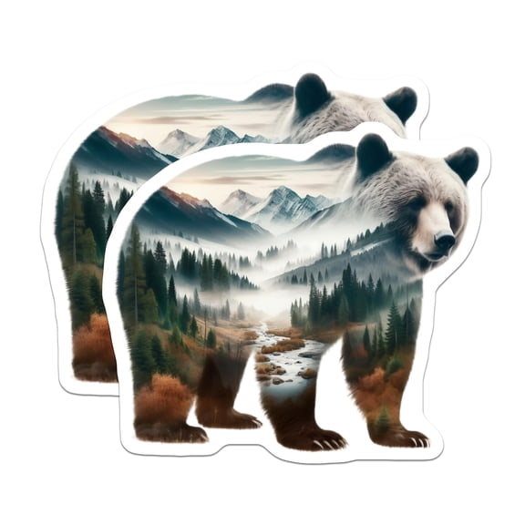 (2 Pack) Grizzly Bear Magnets - Mountain Scene - Nature Lover Decor - 5" On Longest Side - Premium Magnet - for Cars, Refrigerators, Toolboxes, Lockers - Made in USA - MAG14893