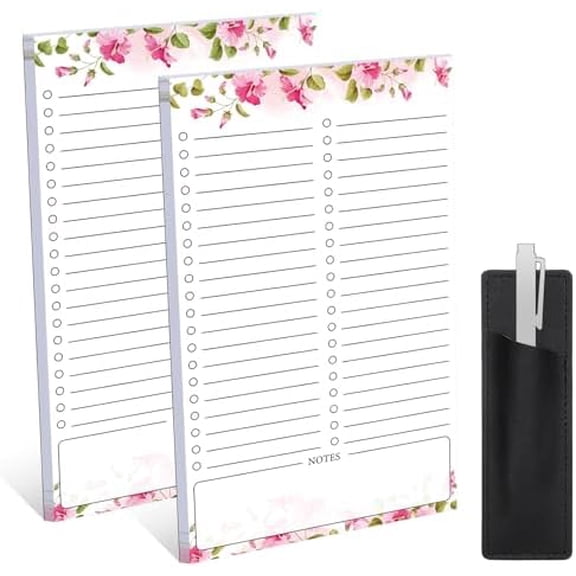 2 Pack Grocery List Magnet Pad for Fridge, Totally 120 Sheets Magnetic Note Pad for Fridge Full Back Magnet Shopping List, To Do List, Memo Notepads with Pen Holder, 4.5x7.5(Pink Flower)
