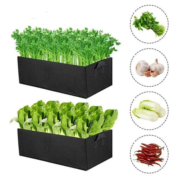 2 Pack Grow Bags, Rectangular Non-woven Breathable Grow Bag with Handles, 8 Gallon(Black)