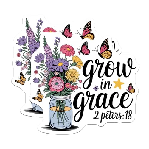 (2 Pack) Grow in Grace Magnets - Inspirational Magnets - Biblical Verse Magnets with Flowers and Butterflies - 5" On Longest Side - for Cars, Fridges, Toolboxes - Made in USA - MAG6726