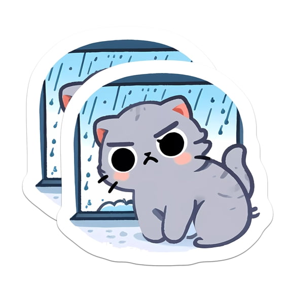 (2 Pack) Grumpy Cat Magnets - Annoyed Kitty Rainy Day Window Feline - Sarcastic Moody Animal Fridge Decoration - 5 Inches On Longest Side - Thick Durable Magnet - Made in USA - MAG21246