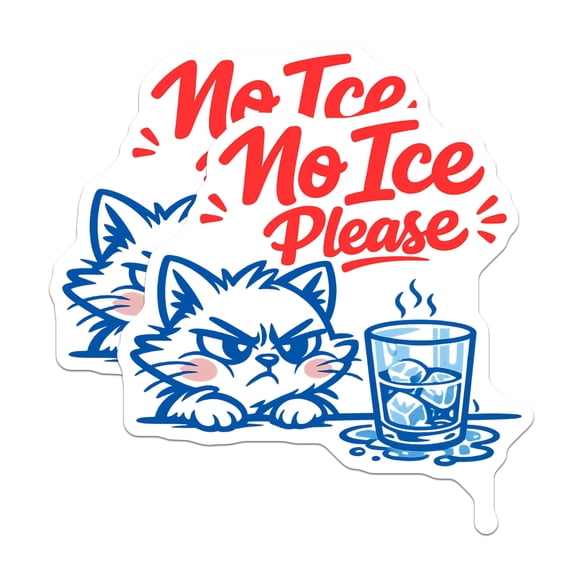 (2 Pack) Grumpy Cat Magnets - No Ice Please Beverage Decor - Funny Pet Lover Fridge - 5 Inches On Longest Side - Thick Durable Magnet - Made in USA - MAG20264