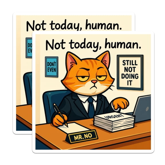 (2 Pack) Grumpy Office Cat Magnets - Not Today Human Funny Saying - Relatable Work Humor Desk Art - Lazy Cat Meme Decor - 5 Inches On Longest Side - Thick Durable Magnet - Made in USA - MAG21168