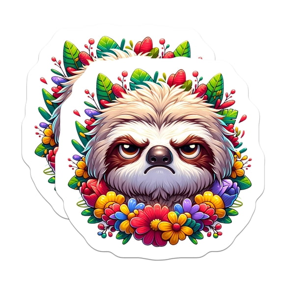 (2 Pack) Grumpy Sloth Magnets - Floral Animal Decor - Refrigerator Art Sloth Lover - 5 Inches On Longest Side - Thick Durable Magnet - Made in USA - MAG20836