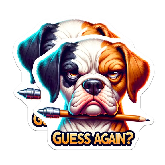 (2 Pack) Guess Again Dog Magnets - Funny Grumpy Bulldog Refrigerator Decor - Sarcastic Teacher Meme Art Accessories - 5 Inches On Longest Side - Thick Durable Magnet - Made in USA