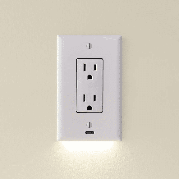 2 Pack -  GuideLight 2 for Outlets [New Version - LED Light Bar] - Night Light - Electrical Outlet Wall Plate With LED Night Lights - Automatic On/Off Sensor - (Decor, White)