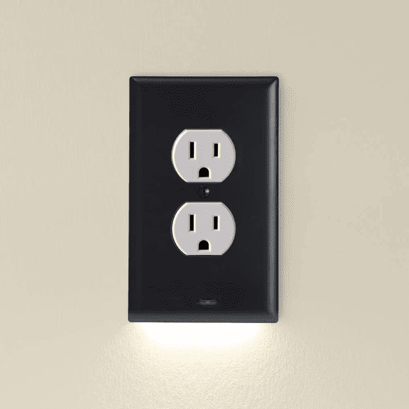 2 Pack -  GuideLight 2 for Outlets [New Version - LED Light Bar] - Night Light - Electrical Outlet Wall Plate With LED Night Lights - Automatic On/Off Sensor - (Duplex, Black)