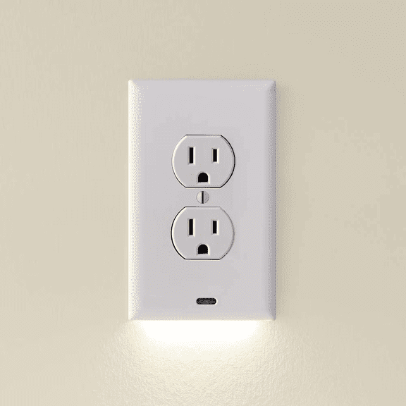 2 Pack -  GuideLight 2 for Outlets [New Version - LED Light Bar] - Night Light - Electrical Outlet Wall Plate With LED Night Lights - Automatic On/Off Sensor - (Duplex, White)