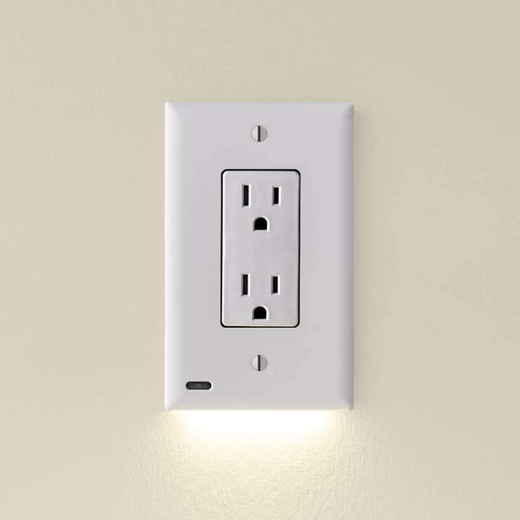 2 Pack - GuideLight [for Standard Decor, Not GFCI outlets] - Night Light - Electrical Outlet Wall Plate with LED Night Lights - Automatic On/Off Sensor - (Décor, White)