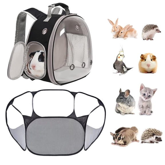 2-Pack Guinea Pig Carrier Backpack and Playpen Set - Breathable Pet Playpen Pop Open Outdoor/Indoor Exercise Fence, Portable Small Animal Backpack for Bearded Dragon, Rabbits, Hamster, Chinchillas