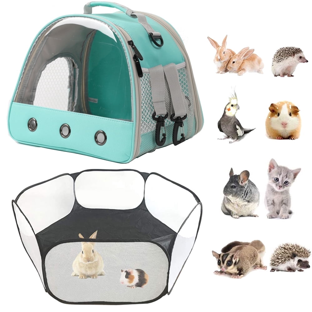 2-Pack Guinea Pig Carrier and Playpen Set - Breathable Pet Playpen Pop Open Outdoor/Indoor Exercise Fence, Portable Small Animal Backpack for Bearded Dragon, Rabbits, Hamster, Chinchillas
