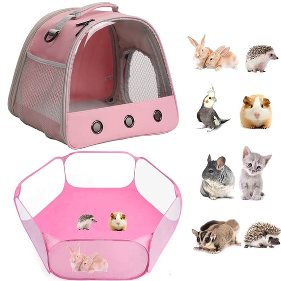 2-Pack Guinea Pig Carrier and Playpen Set - Breathable Pet Playpen Pop Open Outdoor/Indoor Exercise Fence, Portable Small Animal Backpack for Bearded Dragon, Rabbits, Hamster, Chinchillas